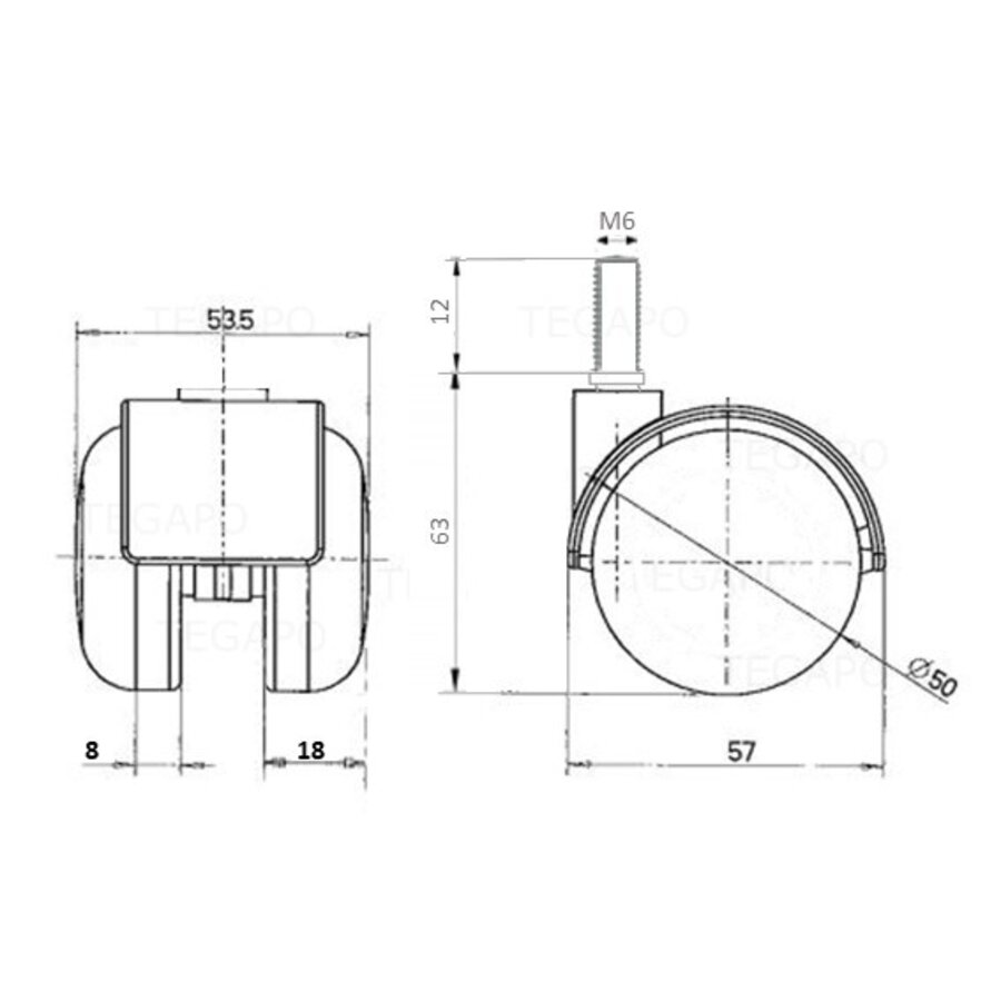 PP wiel 50mm bout M6x12-2