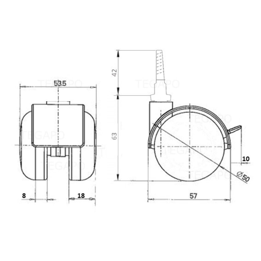 PP wiel 50mm schroef 7x42mm met rem-2