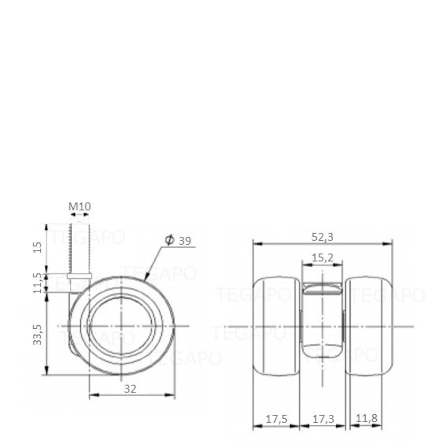PATPLOW wiel 39mm bout M10x15-2