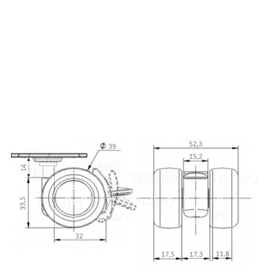 PATPLOW wiel 39mm plaat 38x38mm met rem-2