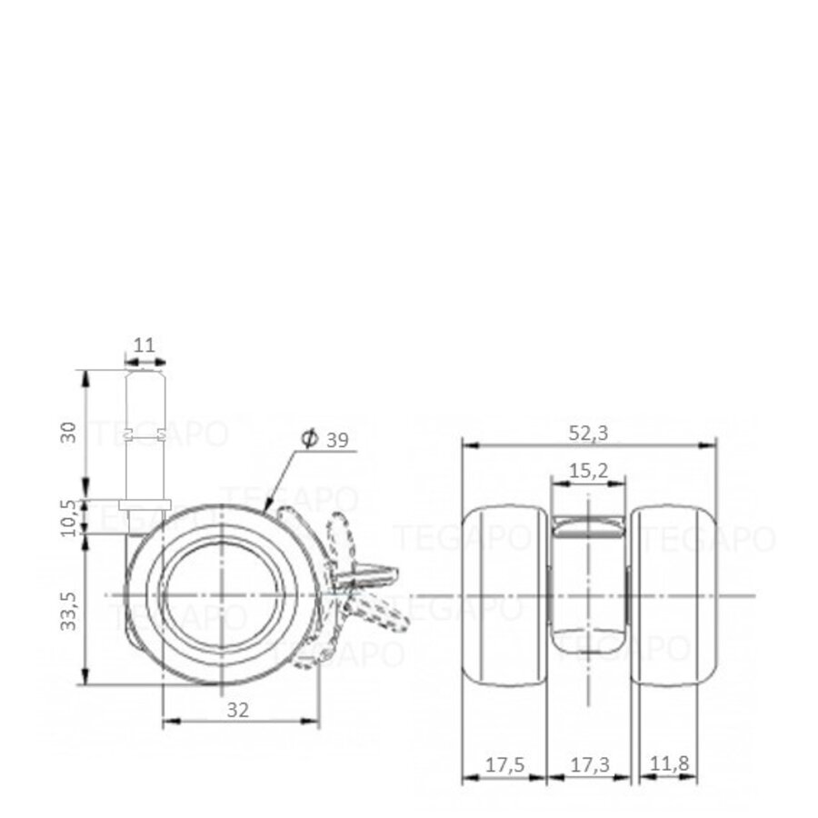 PATPLOW wiel 39mm stift 11x30mm met rem-2
