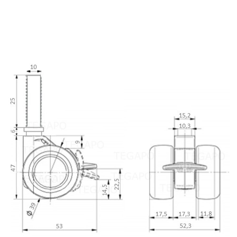 PATPHIGH wiel 39mm bout M10x25 met rem-2