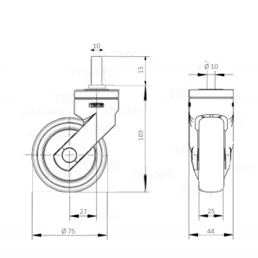 SYTP afdekkap wiel 75mm bout M10x15-2