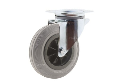 TENTE zwenkwiel rubber indoor 160 3KO plaat 