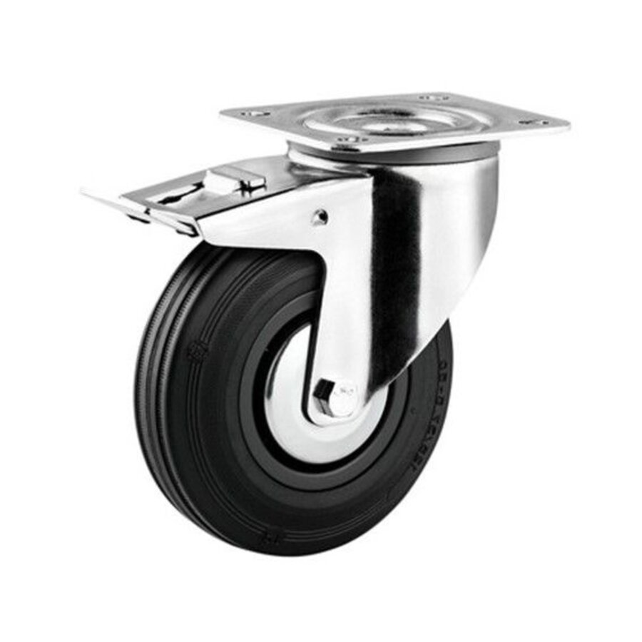 TENTE Zwenkwiel rubber 80 3KA plaat met rem-1