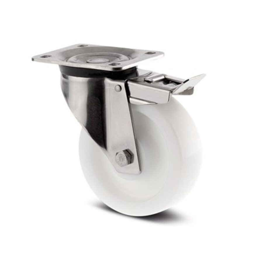 TENTE Zwenkwiel RVS nylon 200 8NO plaat met rem-1