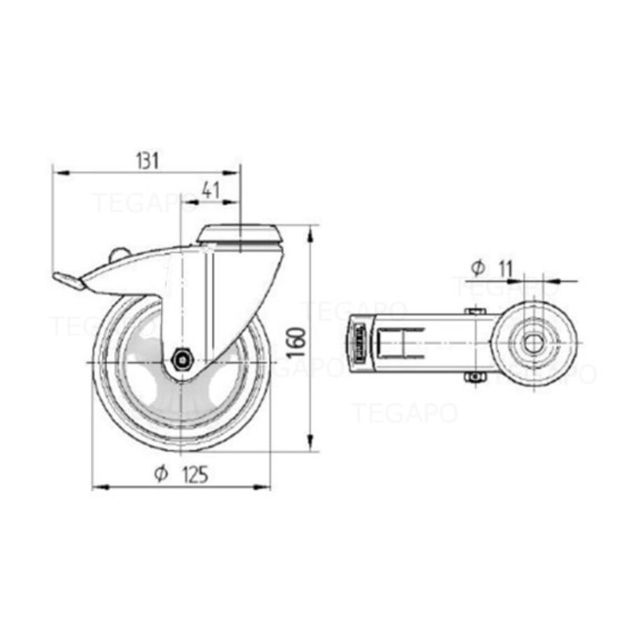TENTE zwenkwiel unilast rubber 125 3KS boutgat met rem-2