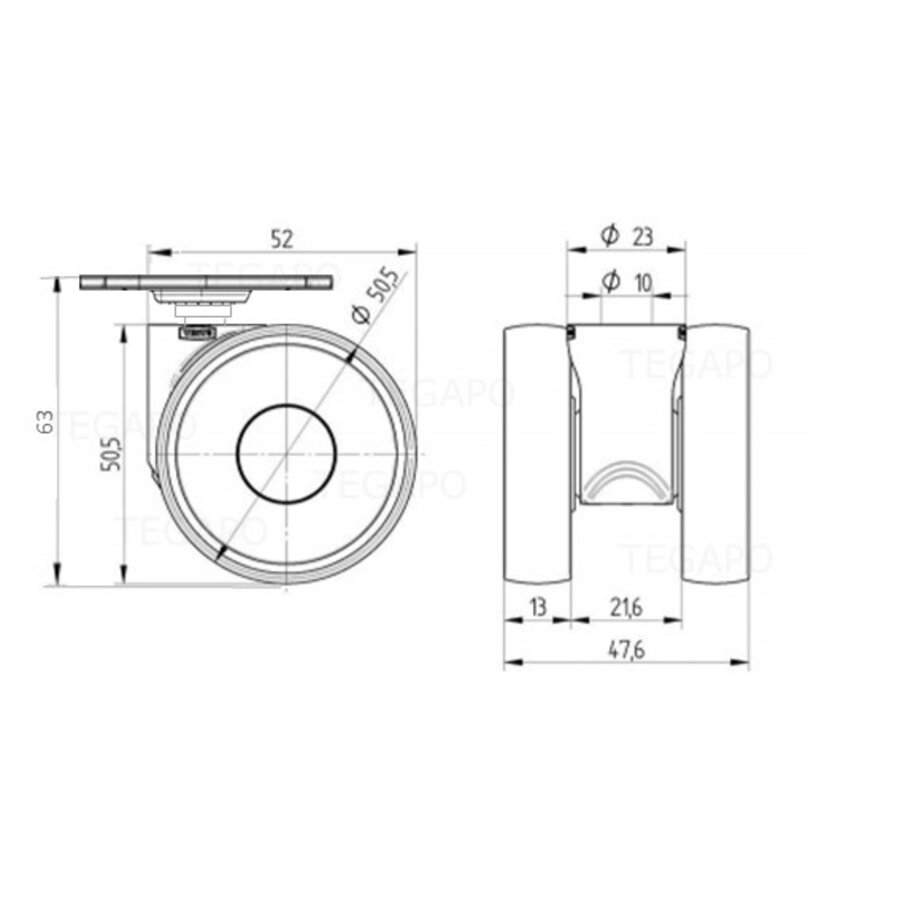 PAPU LOW wiel 50mm plaat 38x38mm-3