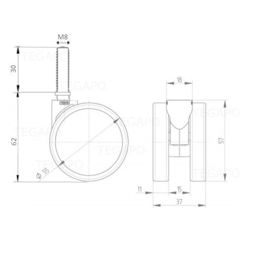 PPPU wiel 55mm bout M8x30-2