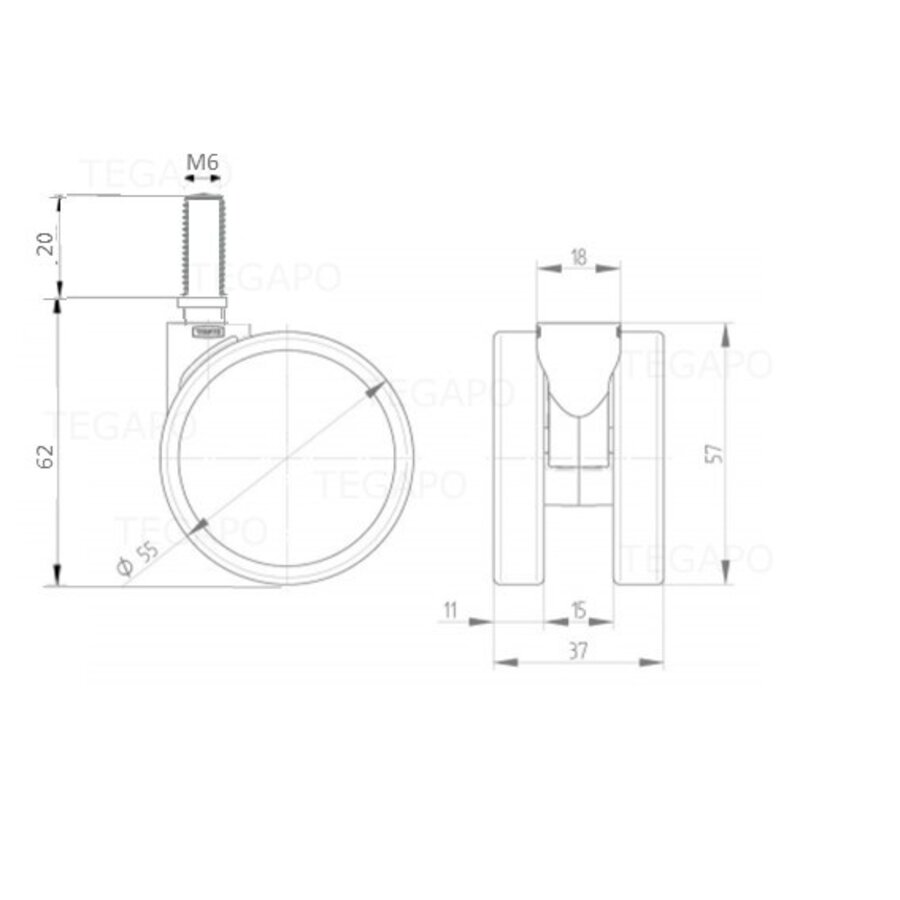 PPPU wiel 55mm bout M6x20-2