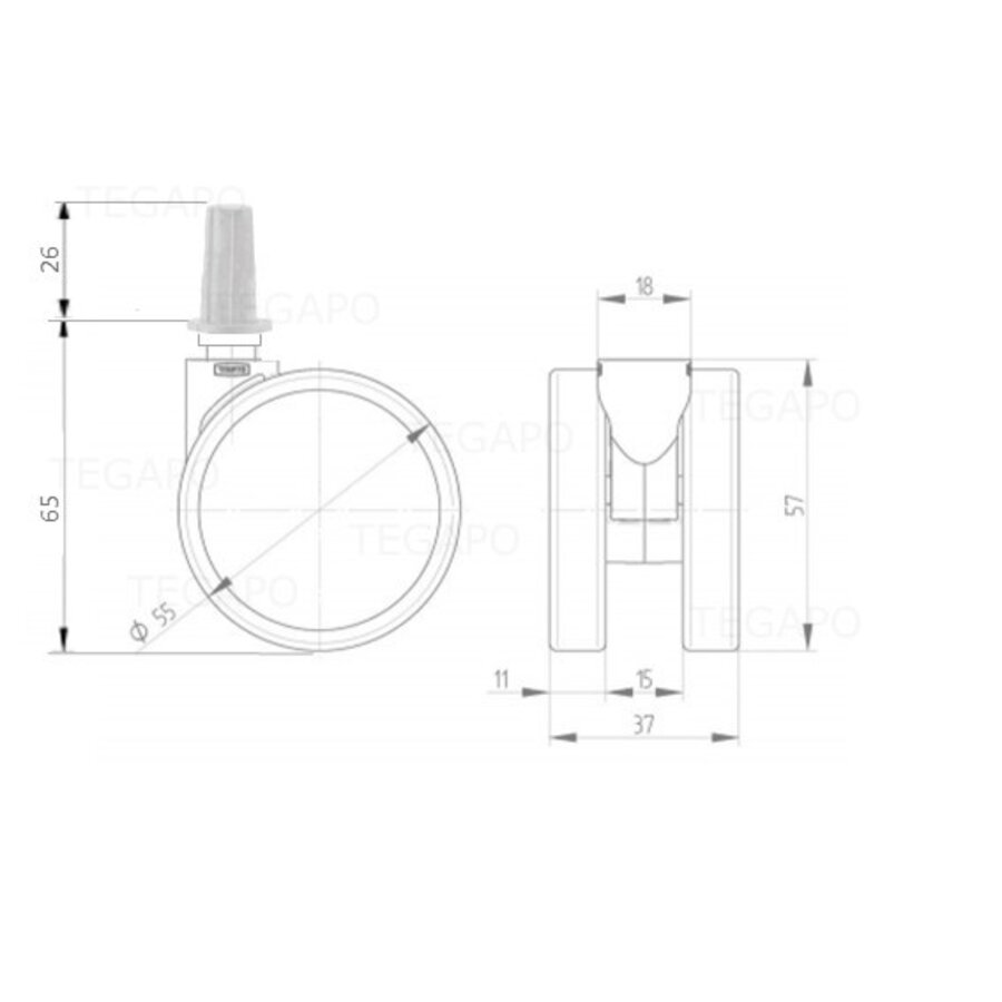 PPPU wiel 55mm plug rond staal 13mm-2