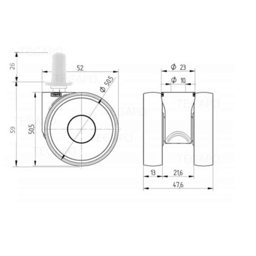 PAPU LOW wiel 50mm plug rond kunststof 13mm-2