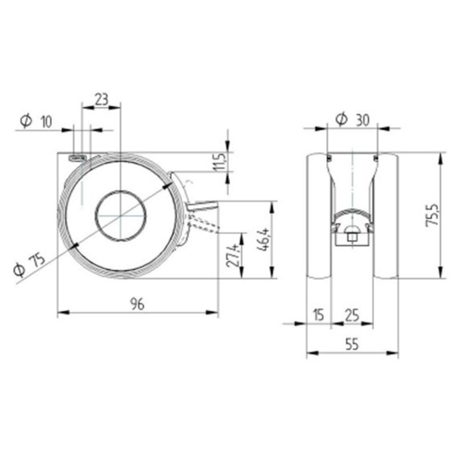 PAPU HIGH wiel 75mm met rem-3