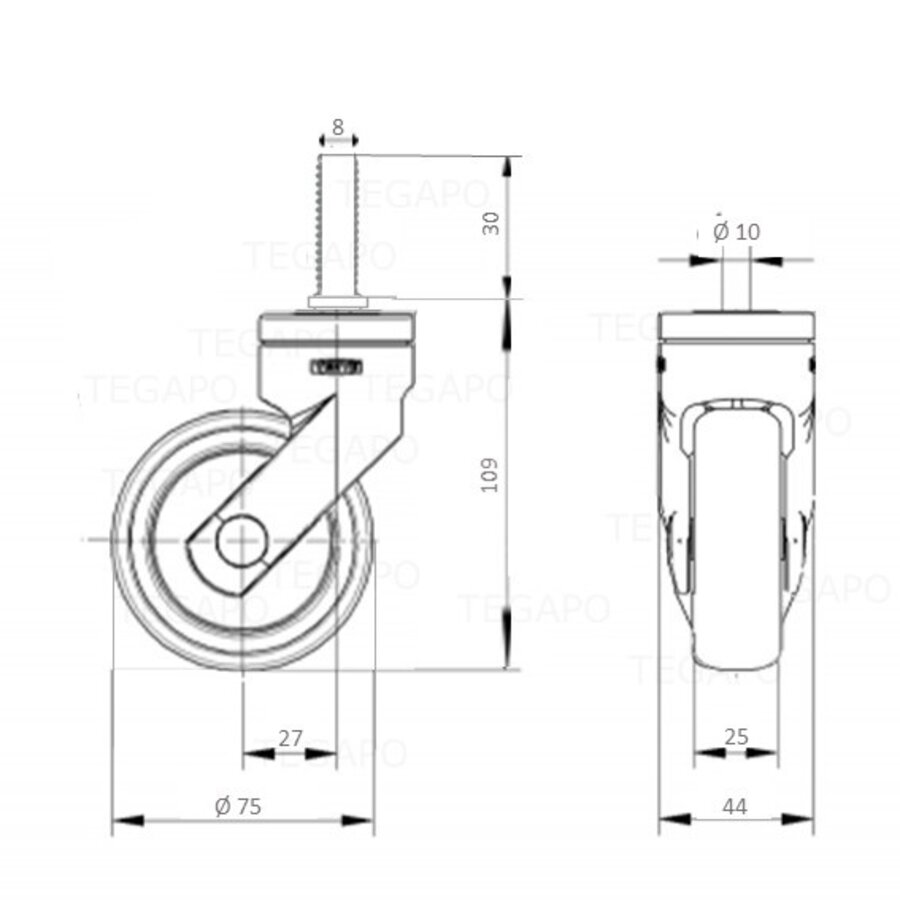 SYTP zwart afdekkap wiel 75mm bout M8x30-2