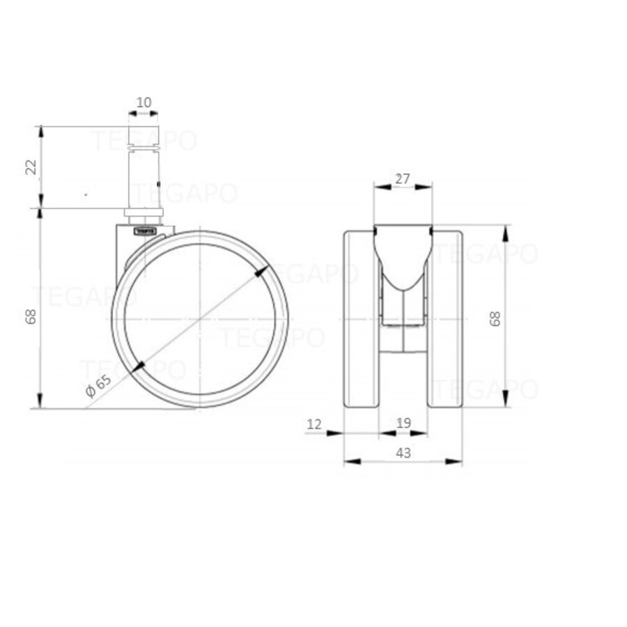 PAROL wiel 65mm krans 27mm stift 10mm-2