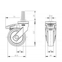 thumb-SYTP zwart afdekkap wiel 75mm plug rond staal 13mm met rem-2