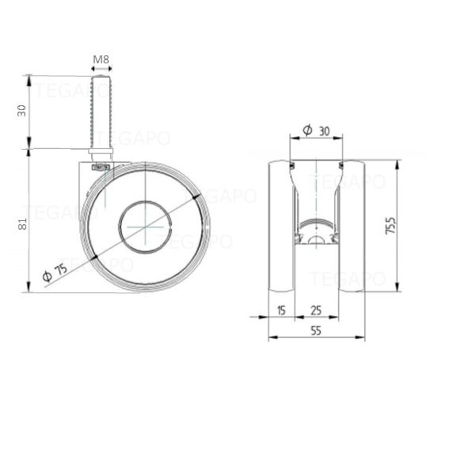 PAPU HIGH wiel 75mm bout M8x30-3