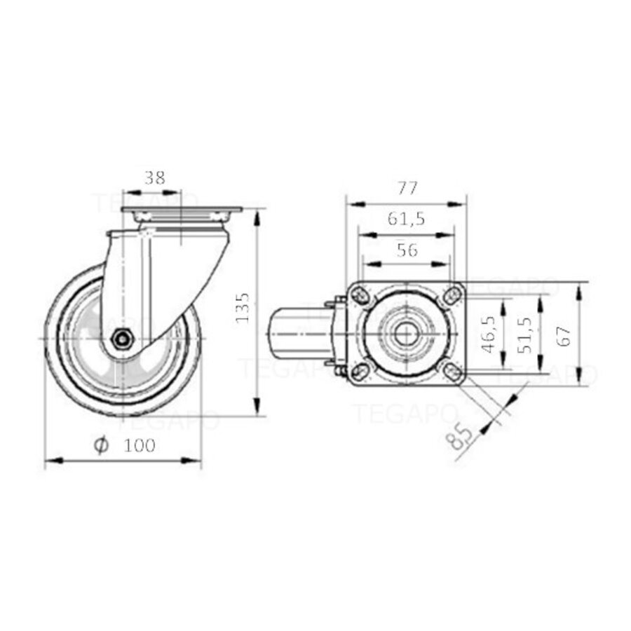 TENTE zwenkwiel unilast rubber 100 3KS plaat-2