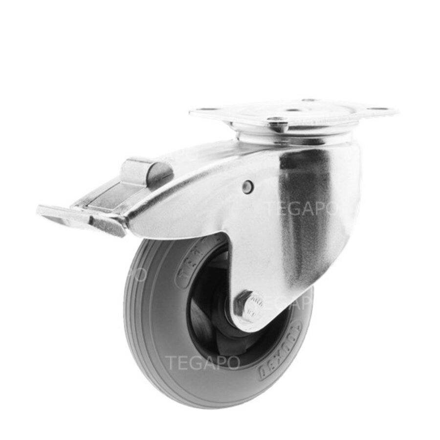 TENTE zwenkwiel unilast rubber 100 3KS plaat met rem-1