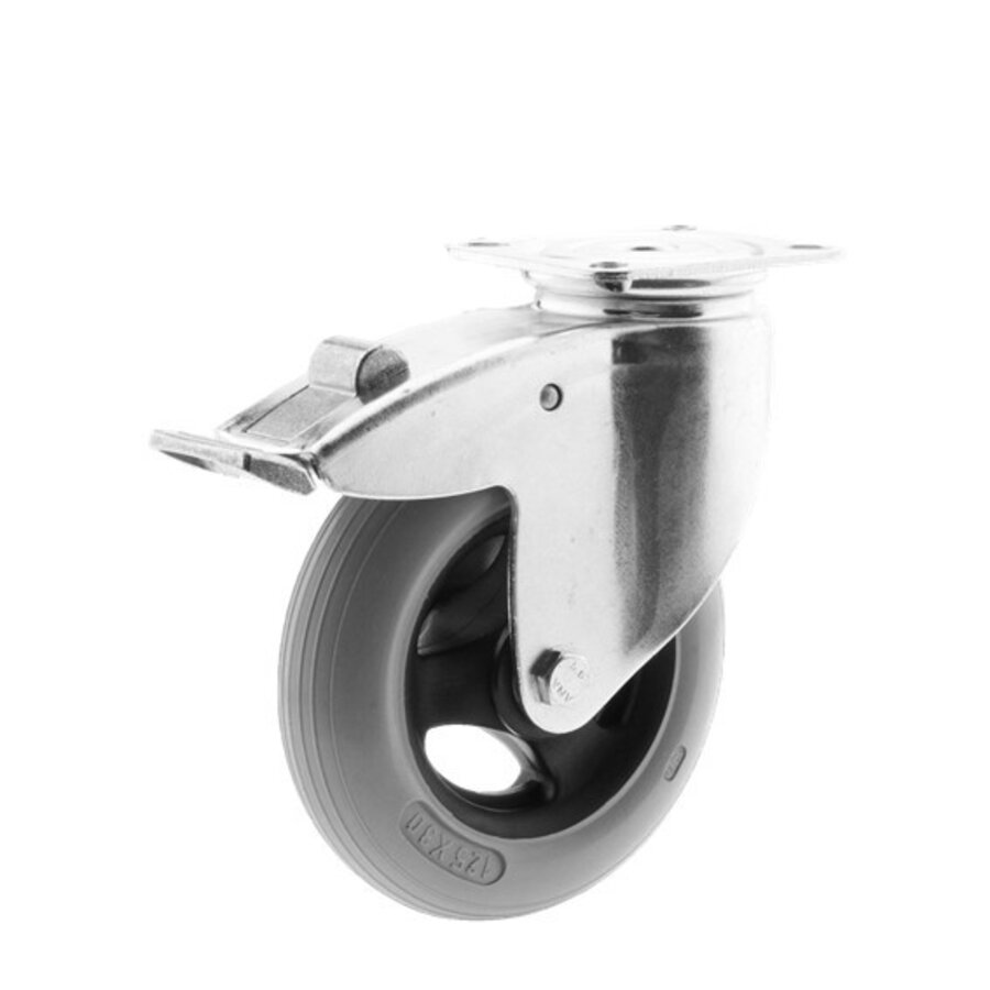 TENTE zwenkwiel unilast rubber 125 3KS plaat met rem-1