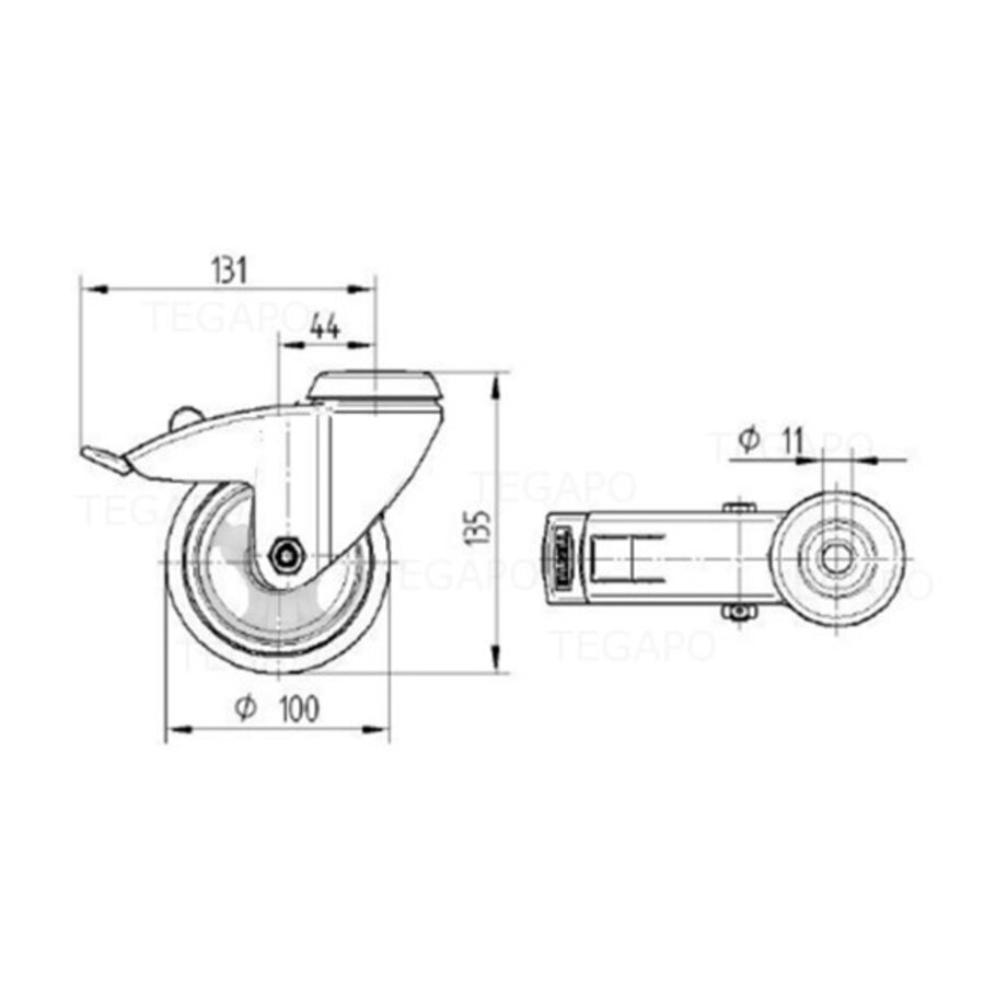 TENTE zwenkwiel unilast rubber 100 3KS boutgat met rem-2