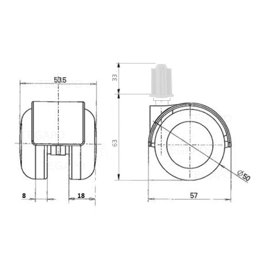 PPTP luxe wiel 50mm plug vierkant 16mm-2