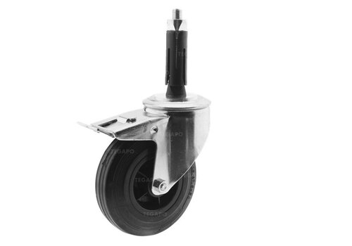 Zwenkwiel rubber 125 3KO ronde buis 21,5-24mm met rem 