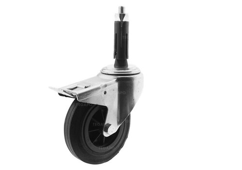Zwenkwiel rubber 160 3KO ronde buis 24-27mm met rem 