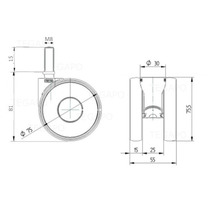 PAPU HIGH wiel 75mm bout M8x15-3
