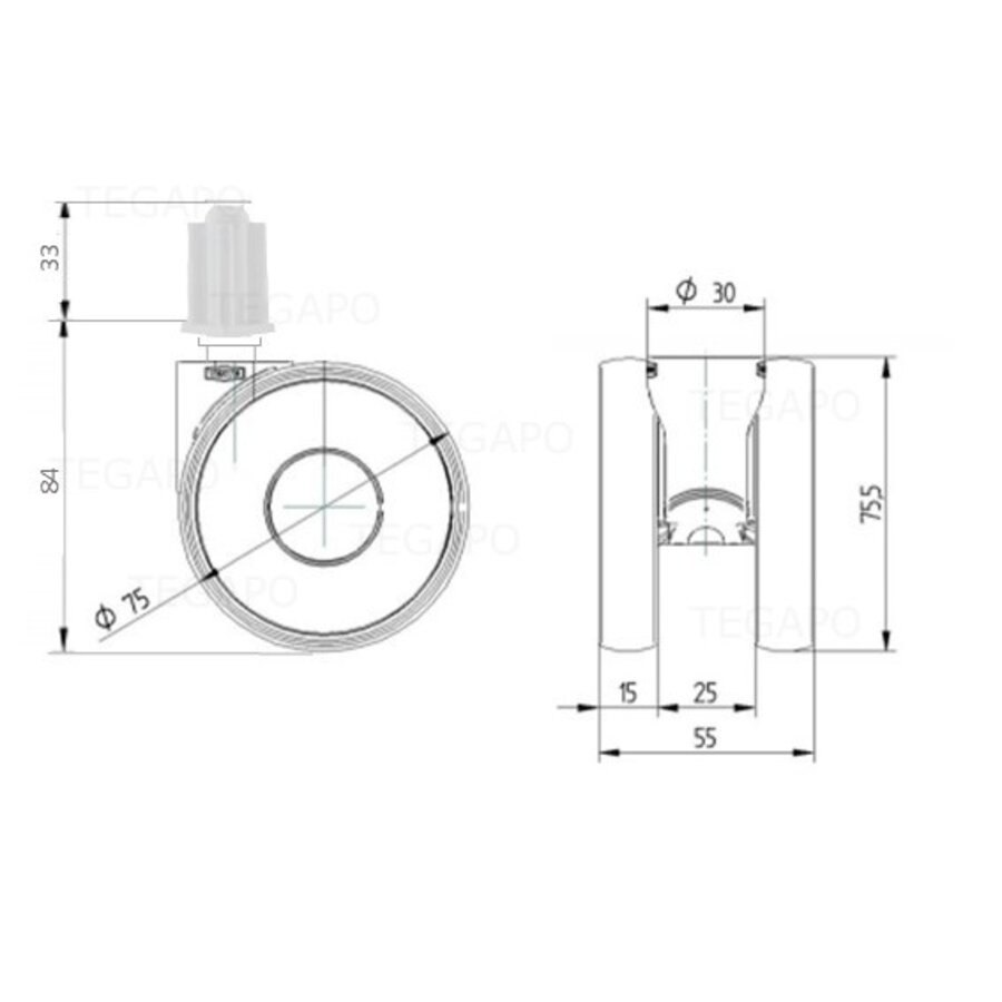 PAPU HIGH wiel 75mm plug vierkant 26mm-3