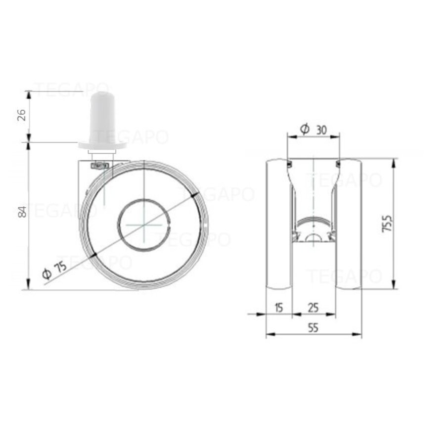 PAPU HIGH wiel 75mm plug rond kunststof 13mm-3