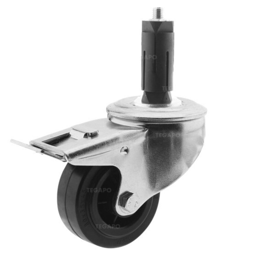 Zwenkwiel rubber 80 3KO ronde buis 27-30mm met rem-1