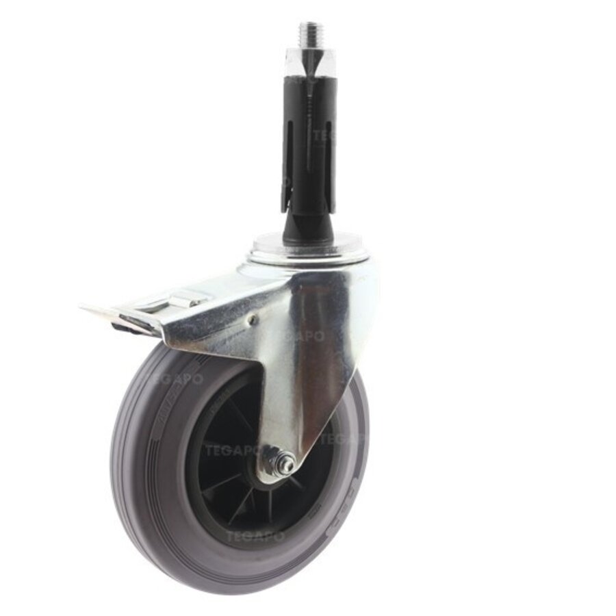Zwenkwiel rubber 200 indoor ronde buis 24-27mm met rem-1