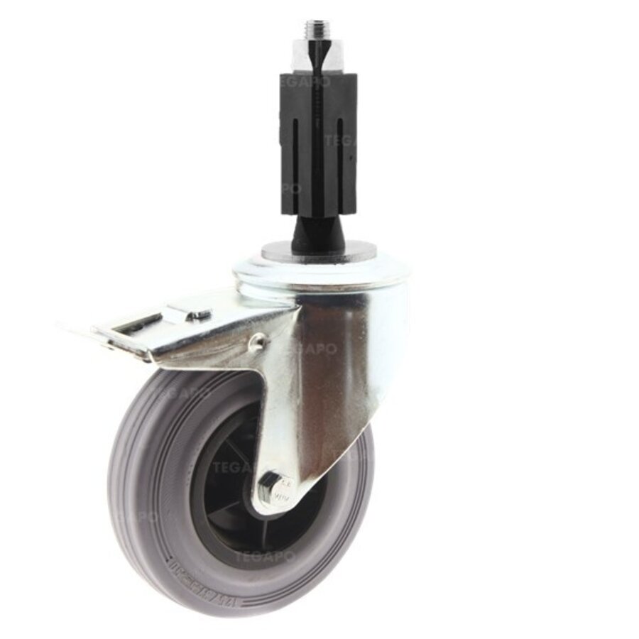 Zwenkwiel rubber 125 indoor vierkante koker 24-27mm met rem-1