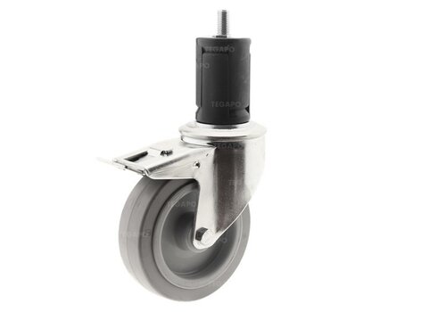 Zwenkwiel elastisch rubber 125 3KO ronde buis 36-39mm met rem 
