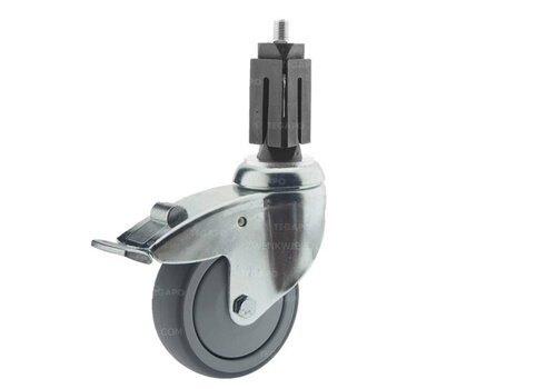 Zwenkwiel 100 verzinkt 2TPKO vierkante koker 27-30mm met rem  Zwenkwiel 100 verzinkt 2TPKO vierkante koker 27-30mm met rem