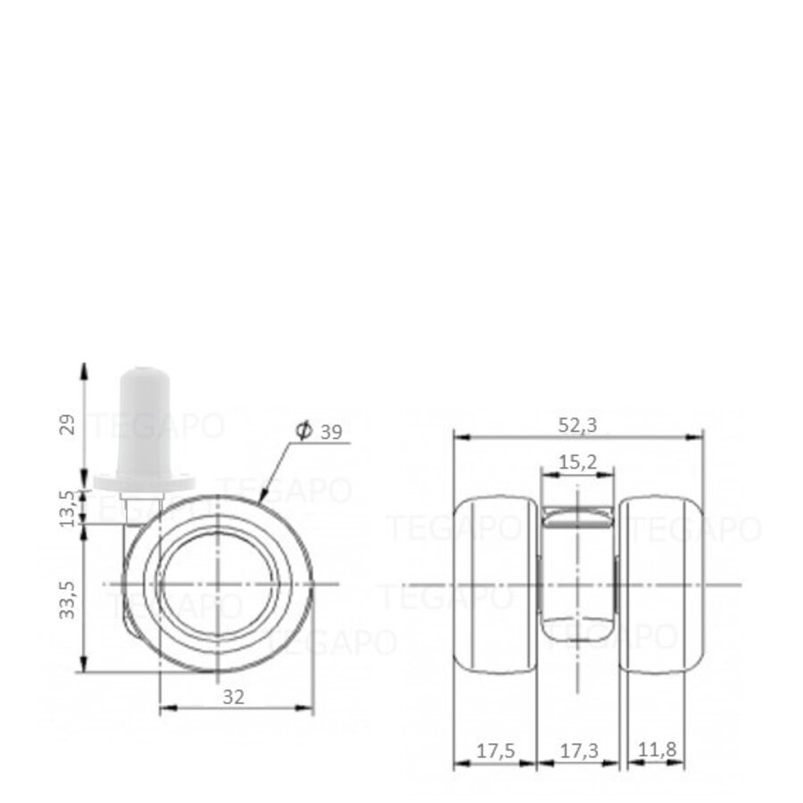 PATPLOW wiel 39mm plug rond kunststof 13mm-2