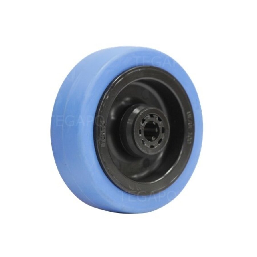 Elastisch rubber wiel blauw 100mm 3KO rollager asgat 12mm-1