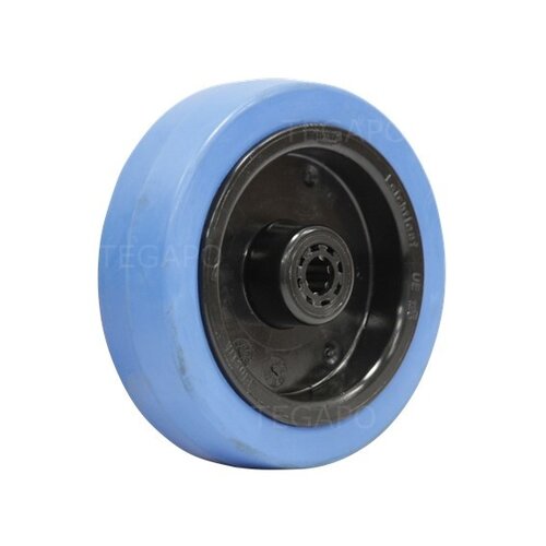 Elastisch rubber wiel blauw 125mm 3KO rollager asgat 12mm 