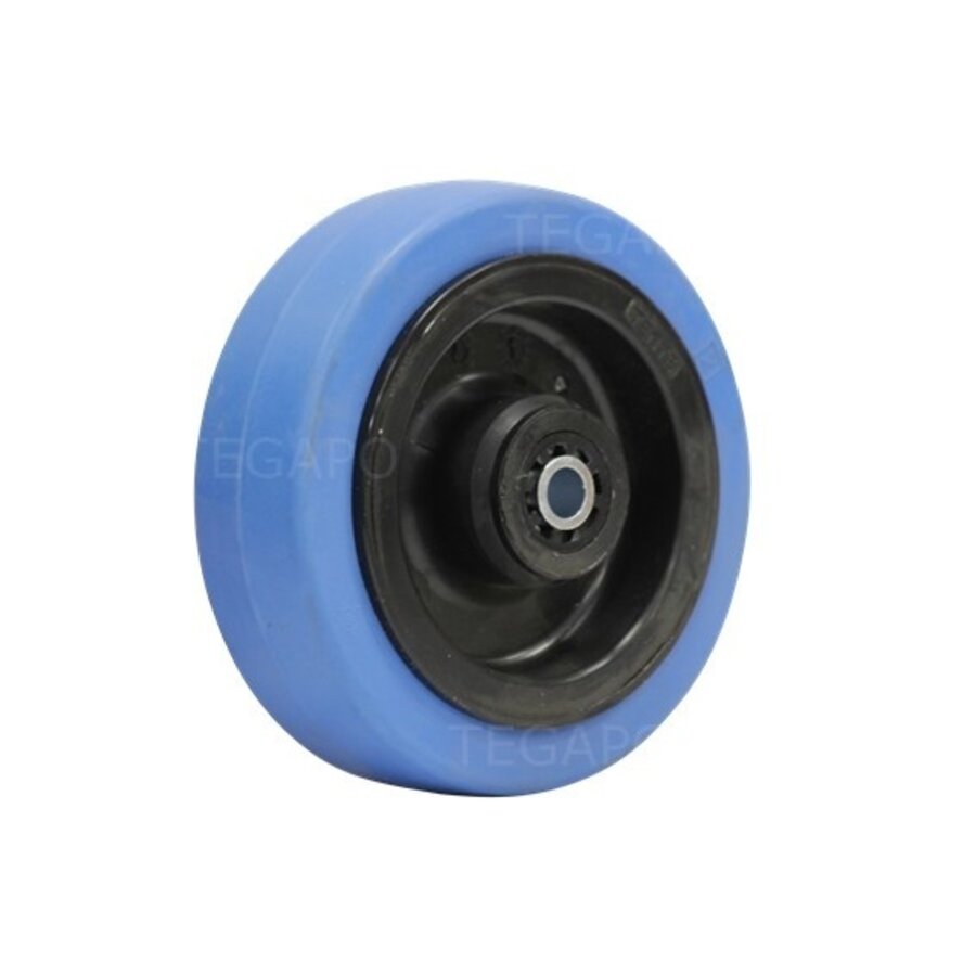 Elastisch rubber wiel blauw 100mm 3KO rollager asgat 8mm-1
