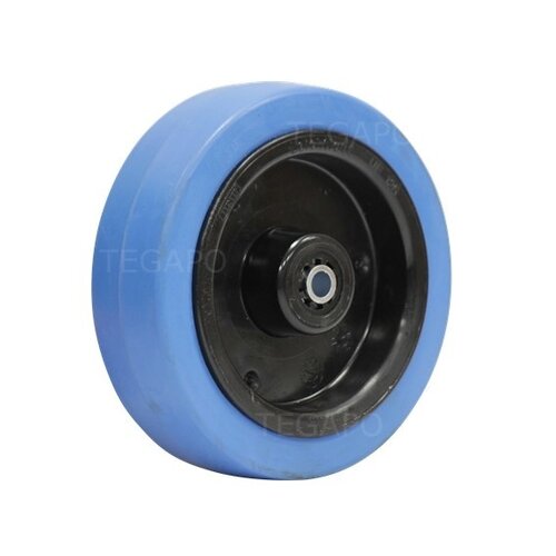 Elastisch rubber wiel blauw 125mm 3KO rollager asgat 8mm 