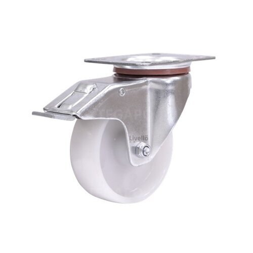 EdelRader zwenkwiel nylon 100mm 2NO plaat met rem 