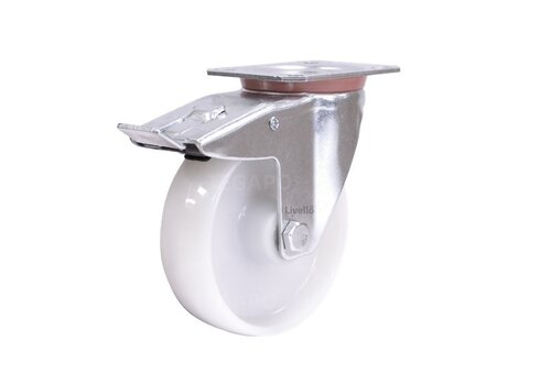 EdelRader zwenkwiel nylon 125mm 2NO plaat met rem 