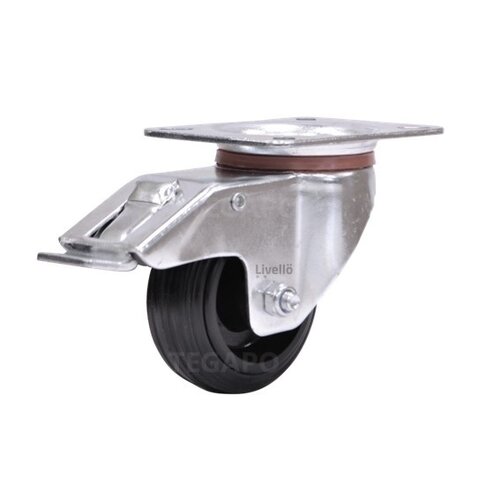 EdelRader zwenkwiel rubber 80mm 2KO plaat met rem 