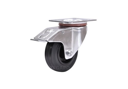 EdelRader zwenkwiel rubber 100mm 2KO plaat met rem 