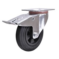 EdelRader zwenkwiel rubber 160mm 2KO plaat met rem