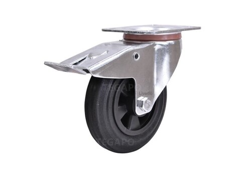 EdelRader zwenkwiel rubber 160mm 2KO plaat met rem 