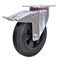 EdelRader zwenkwiel rubber 200mm 2KO plaat met rem