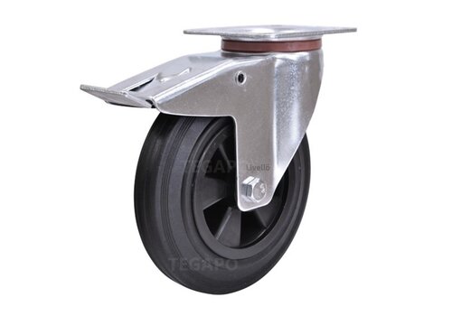 EdelRader zwenkwiel rubber 200mm 2KO plaat met rem 