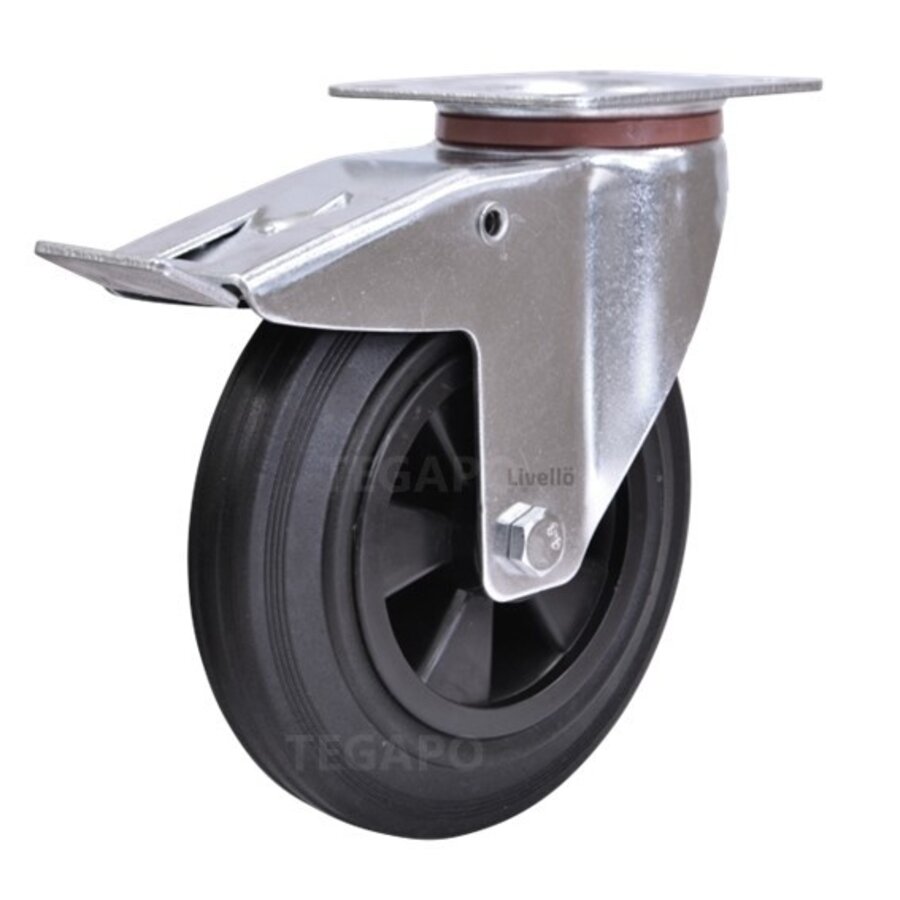 EdelRader zwenkwiel rubber 200mm 2KO plaat met rem-1